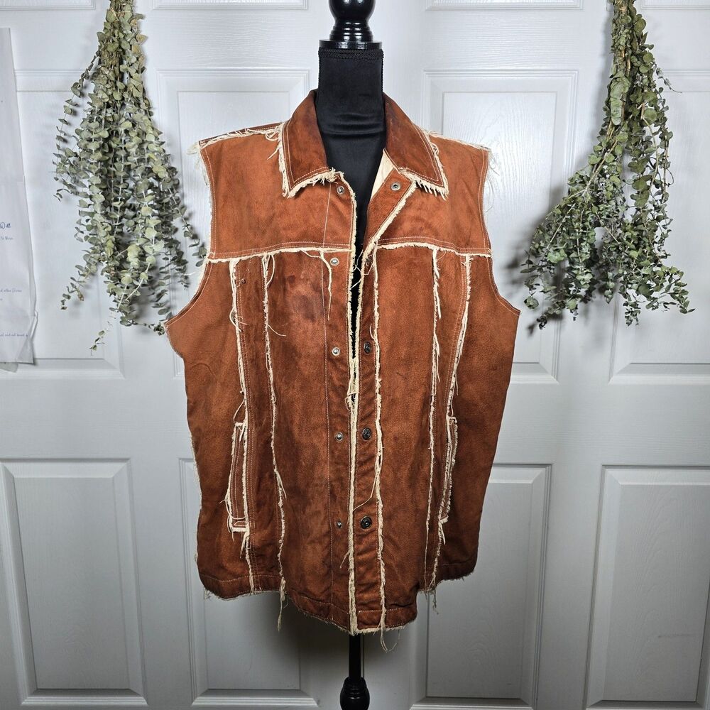 Vintage Wilsons Julian Brown Suede Leather Vest Men's XL Distressed Patchwork